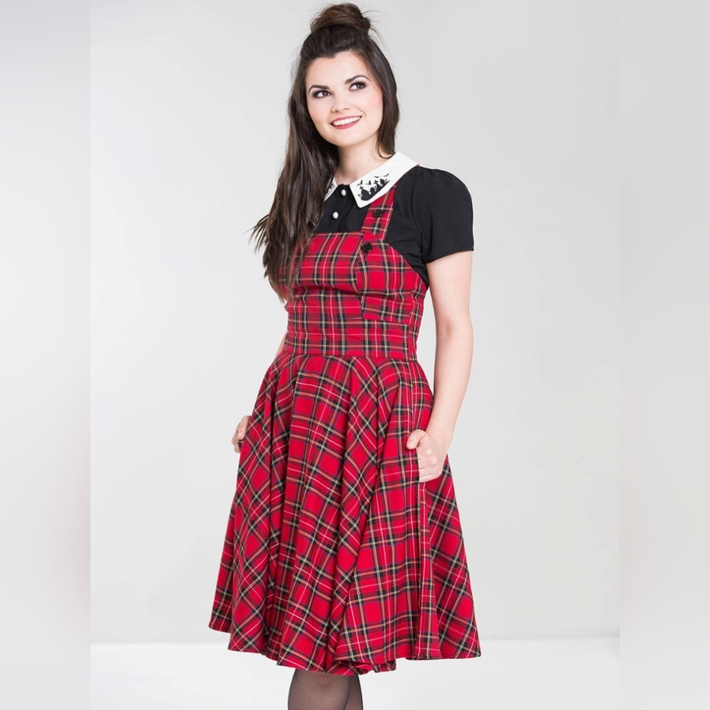 NWOT Hell Bunny Plaid Irvine Pinafore Dress Size XS/UK8